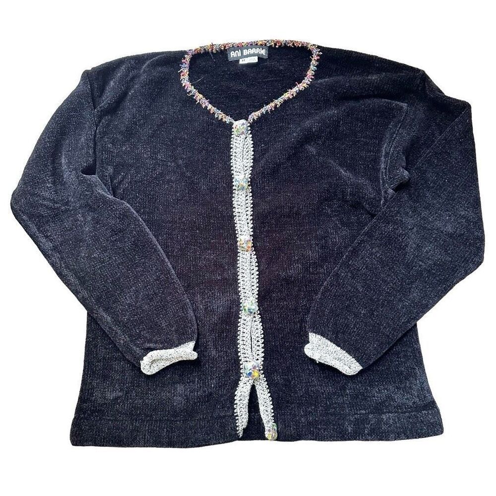 Ani Barrie vintage black sweater button down cardigan with rainbow buttons